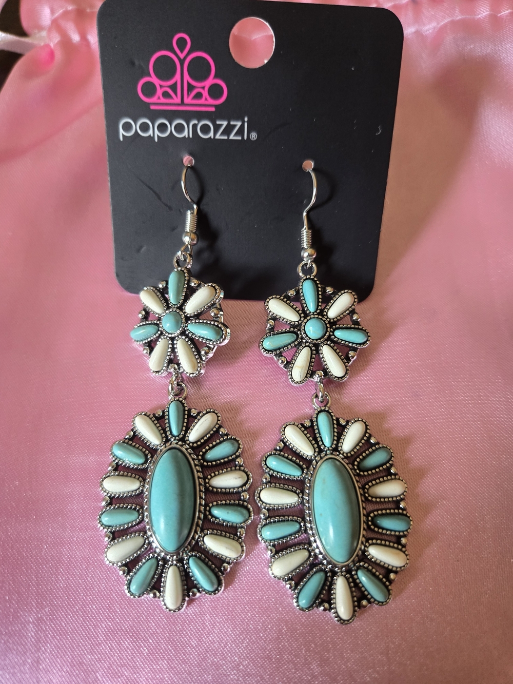 paparazzi Turquoise & Cream Floral Drop Earrings